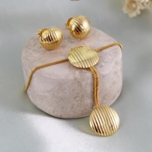 CONJUNTO BRINCO E COLAR BOLA BANHADO A OURO 18K