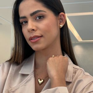 CONJUNTO BRINCO E COLAR CORAÇÃO BANHADO A OURO 18K