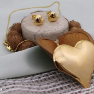 CONJUNTO BRINCO E COLAR CORAÇÃO LISO BANHADO A OURO 18K