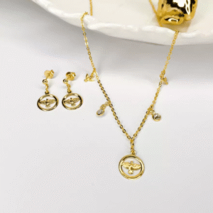 CONJUNTO BRINCO E COLAR ESPÍRITO SANTO BANHADO A OURO 18K